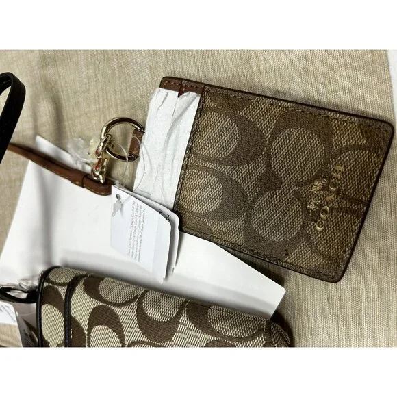 Coach Signature Logo Print Brown Lanyard Wallet & Pouch - Picture 8 of 13